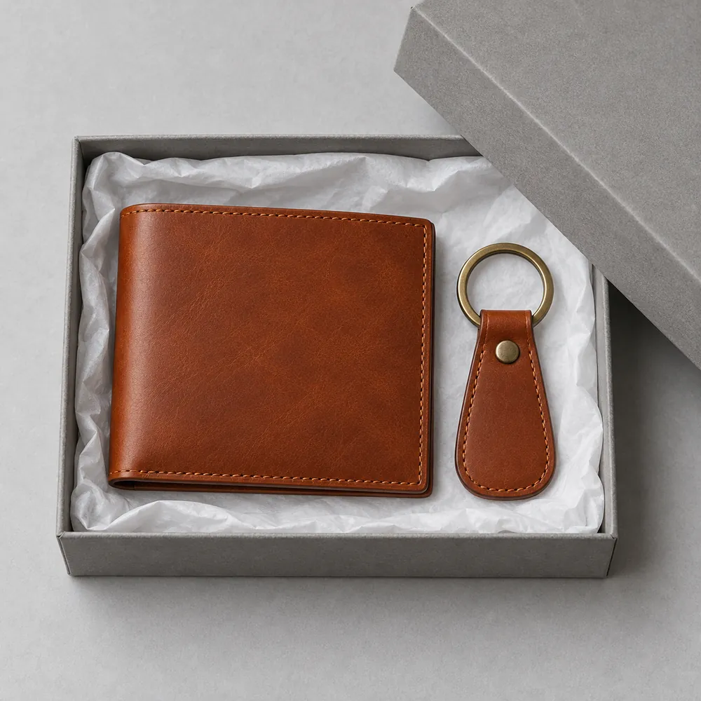 Set regalo Oltrarno: portafoglio e portachiavi, colore cognac